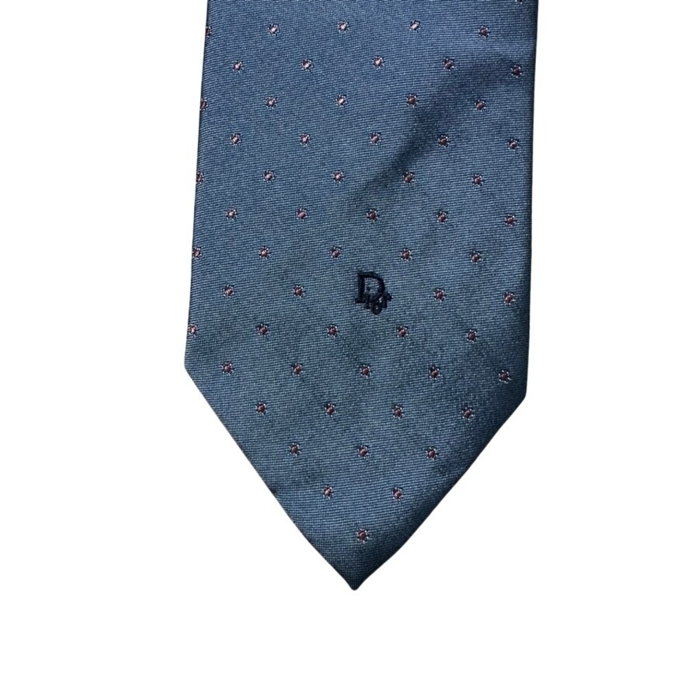 Christian Dior Monsieur Blue Red Micro Dot Silk Blend Tie Logo Embroidered USA